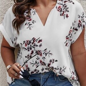 Floral V-Neck White Top